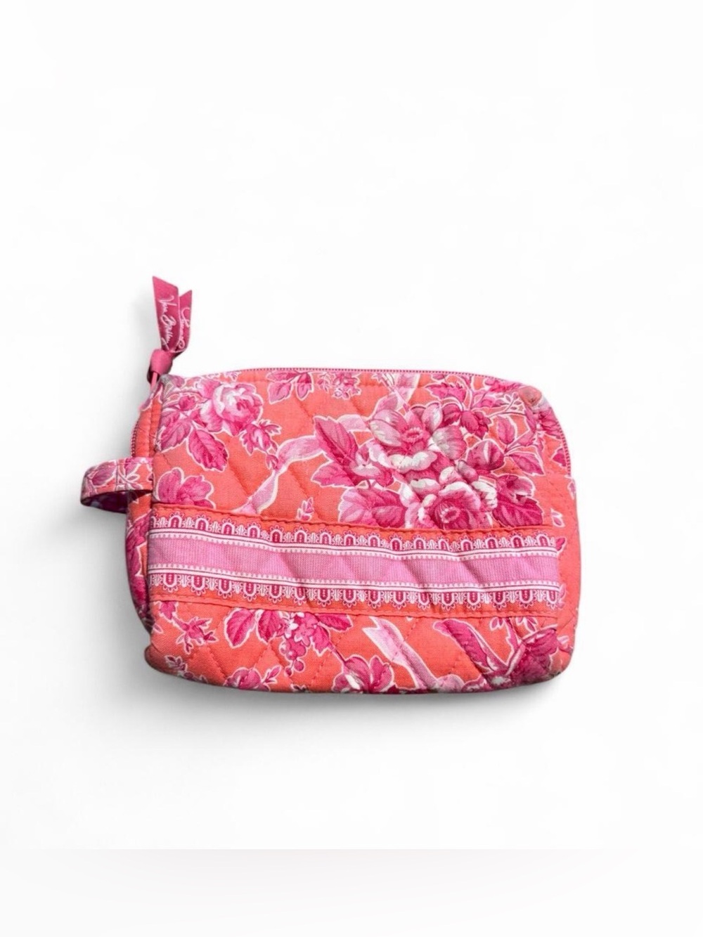Vintage Pink floral Vera Bradley makeup bag with pink and white floral print